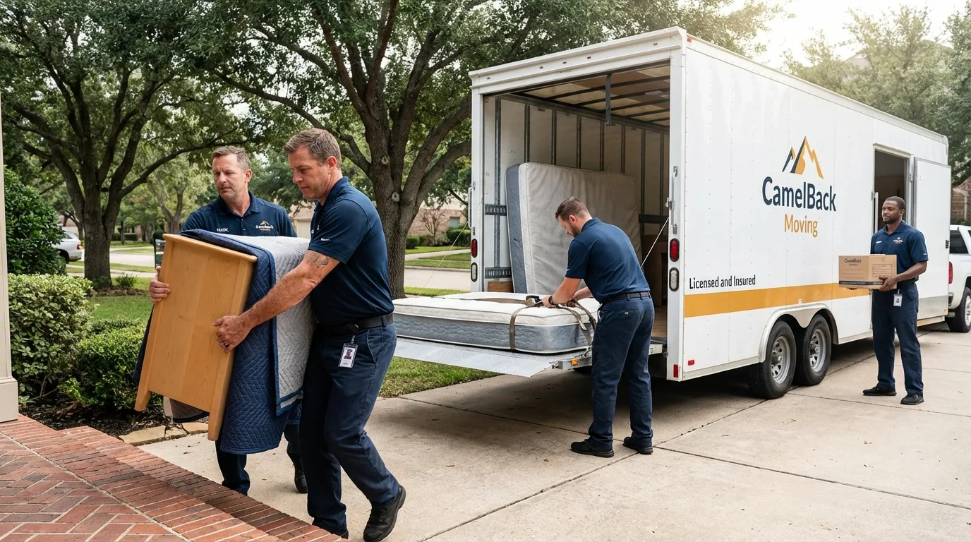 Crew loading residential truck for cross-state move from Kaplan, LA
